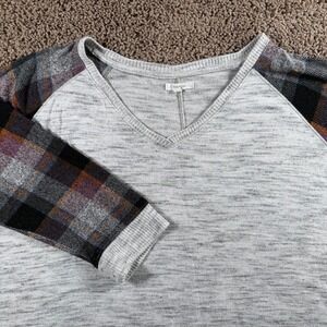 Maurice's Cozy Raglan Sleeve Plaid Top Heather Gray Casual 2X shirt lounge scoop